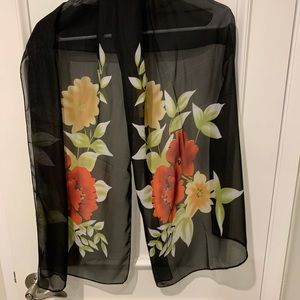 Floral scarf. Floral motif. Black and reds, light and beautiful.